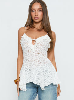 Medinilla Ruffle Tie Front Top White Lace