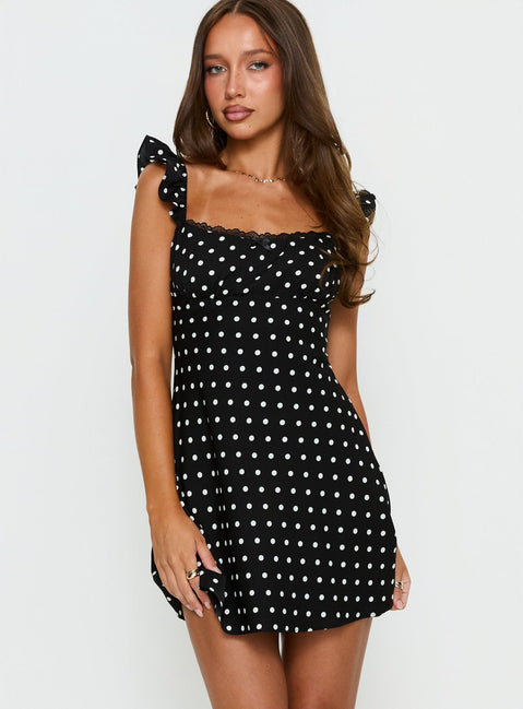 Beacall Mini Dress Black Polka Dot