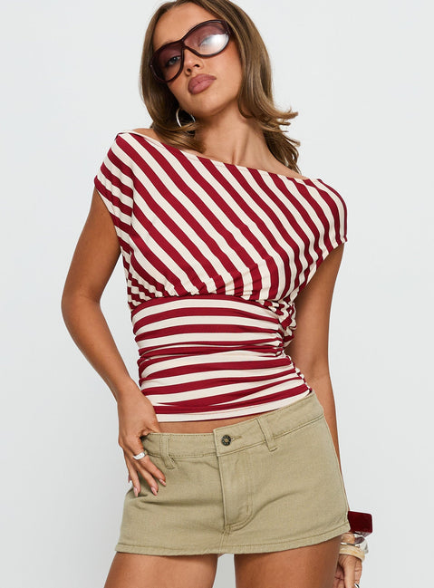 Syndie Bamboo Hooded Top Red / Cream Stripe