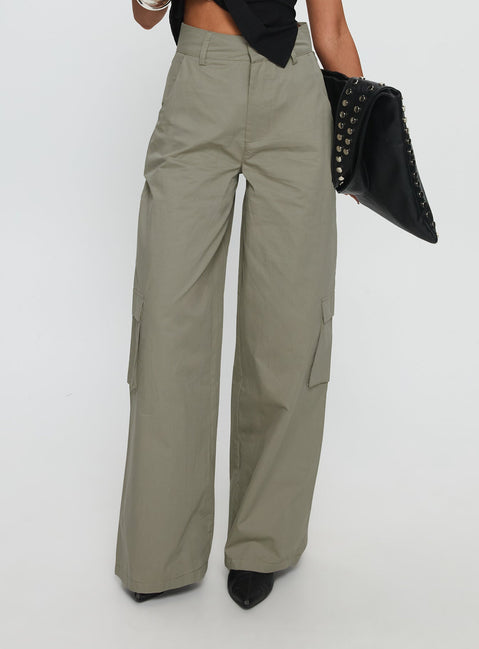 back view of model wearing Princess Polly Companions Cargo Slack Pant Khaki High Waisted Pants 
