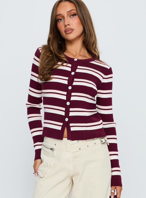 Donoven Long Sleeve Top Burgundy Stripe