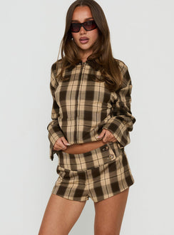 Schneider Foldover Micro Shorts Brown Check