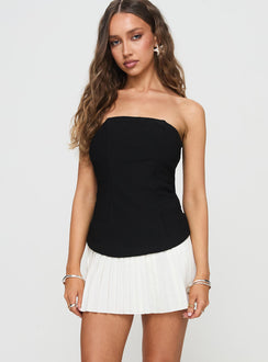 back view of model wearing Princess Polly Obsessed Strapless Mini Dress Black Straight Neck 