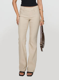 front view of model wearing Princess Polly Kinkirk Flared Pants Taupe Petite 