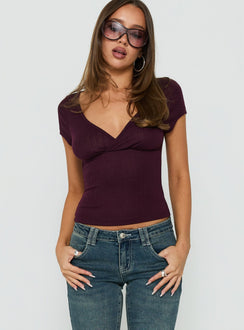 Mossie Crossover Pointelle Top Plum