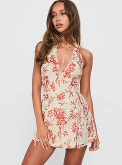 Taija Wrap Mini Dress Orange / Cream Floral
