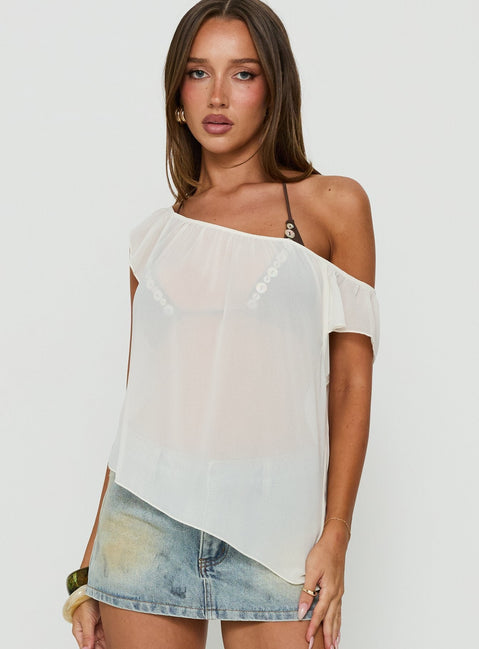 Sidra Off Shoulder Sheer Top Cream