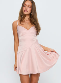 front view of model wearing Princess Polly Summer Blush Mini Dress Pink V-Neck 