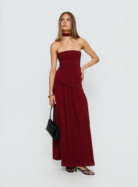 Odela Strapless Drop Waist Maxi Dress Cherry