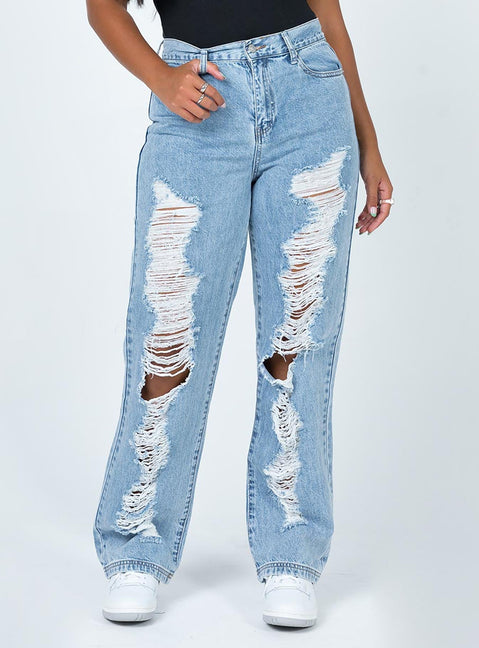 front view of model wearing Princess Polly Nugal Ripped Denim Jeans Mid Rise 
