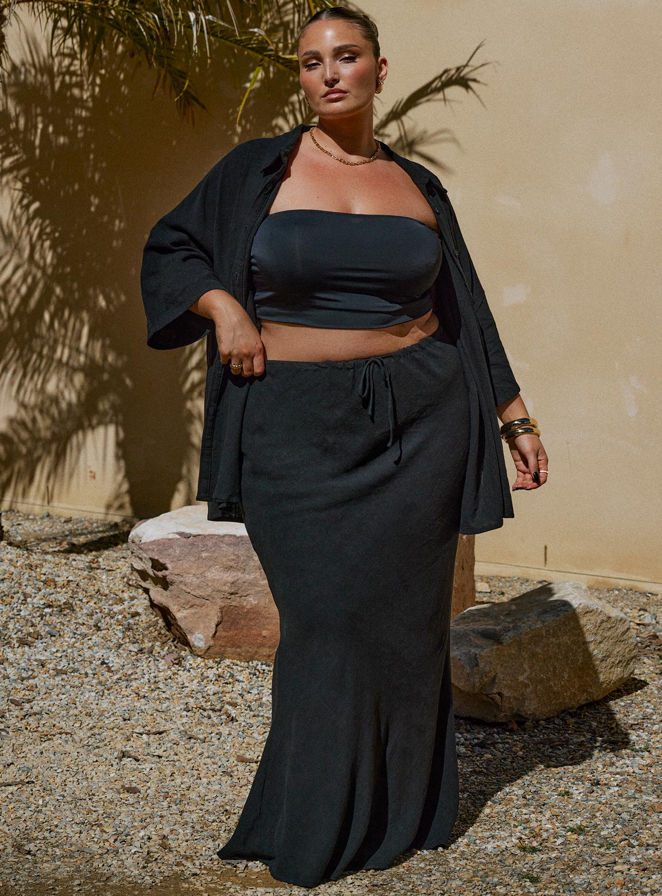 product Mercer Linen Blend Maxi Skirt Black Curve Princess Polly  Maxi 