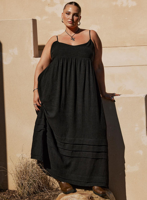 product Princess Polly Square Neck  Milden Linen Blend Maxi Dress Black Curve