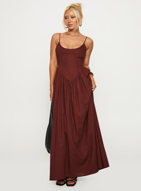 Palisades Tie Up Maxi Dress Brown