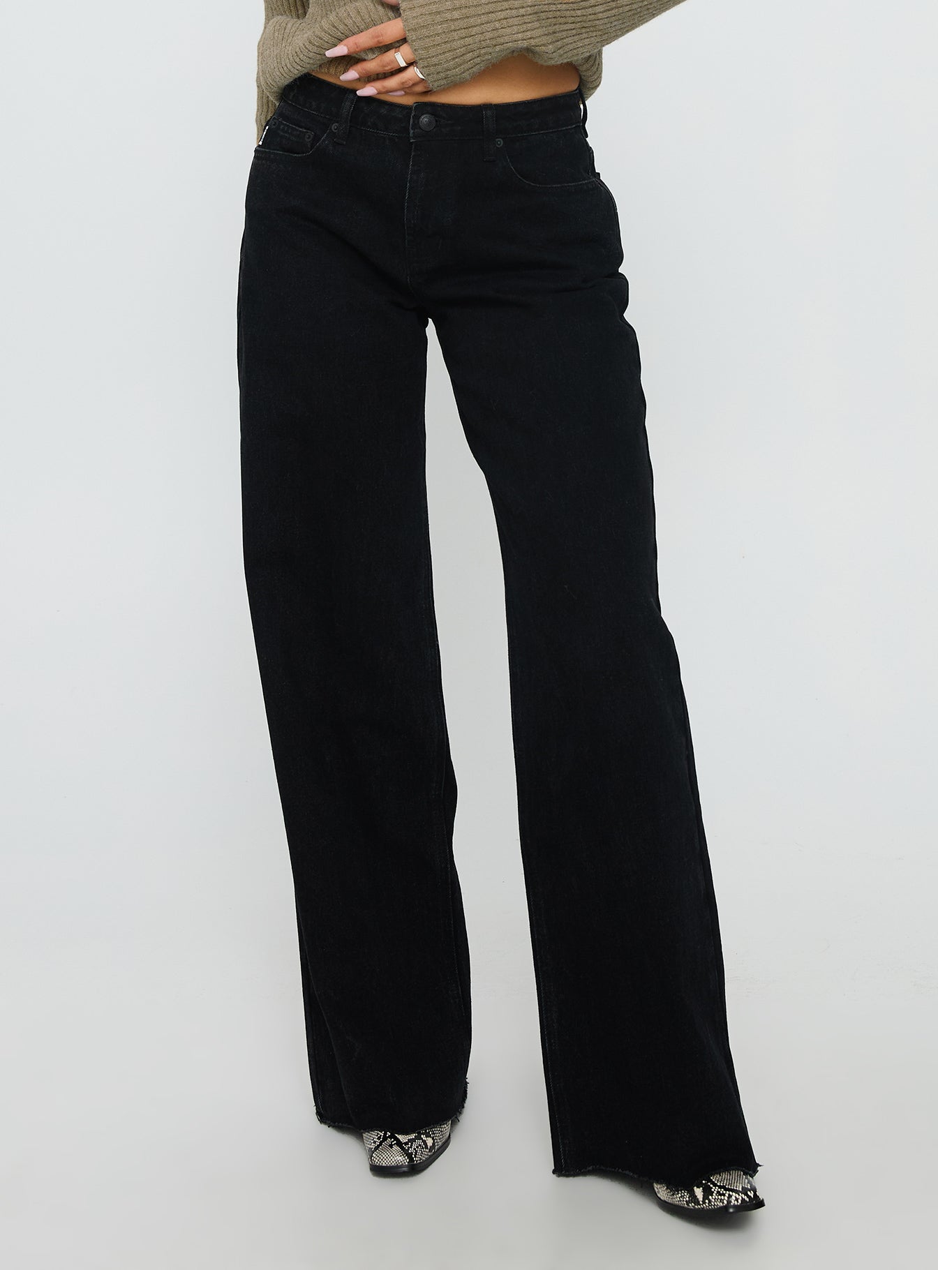 Showcasing Darla Low Rise Straight Leg Jeans Washed Black womens-jeans with low-rise waist product Princess Polly