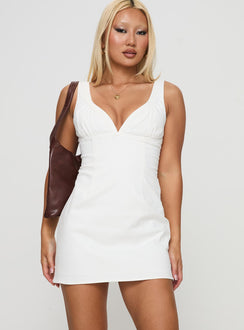 front view of model wearing Princess Polly Porcelaine Corset Mini Dress White Plunger 