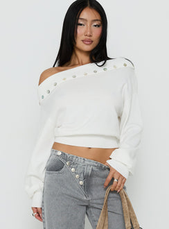 Kloud Off Shoulder Foldover Sweater White