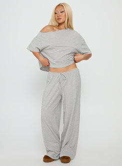 Tobie Off Shoulder Sleep Set Grey Stripe