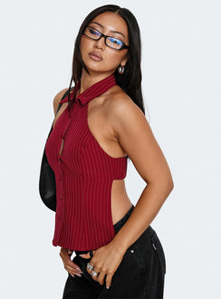 Roanne Backless Collared Top Red Stripe