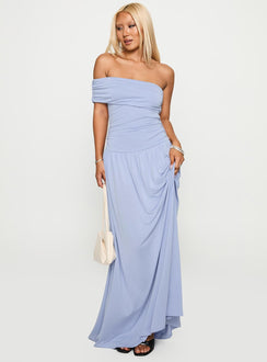 front view of model wearing Princess Polly Decadence Strapless Maxi Dress Lilac Straight Neck 