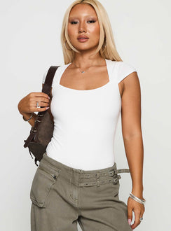 front view of model wearing Princess Polly Want You Forever Bodysuit White Short Sleeves 