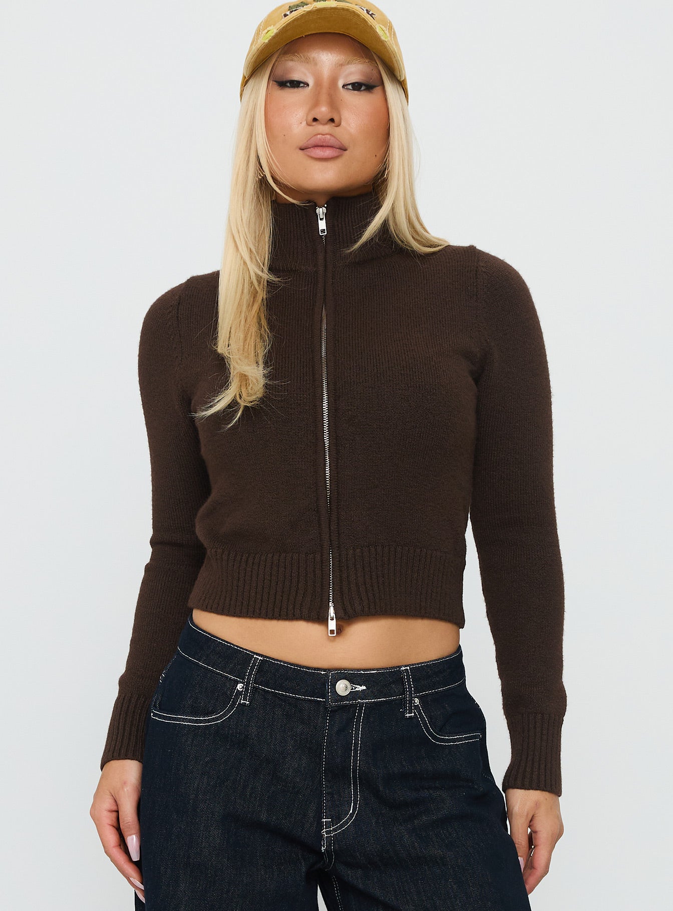 So Exclusive Zip Through Knit Jumper Brown