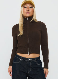 So Exclusive Zip Through Knit Jumper Brown