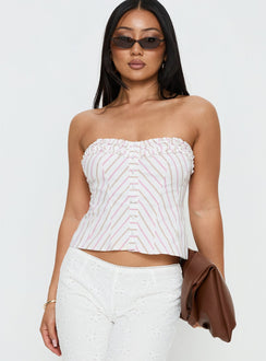 Mariele Strapless Frill Top Pink Stripe