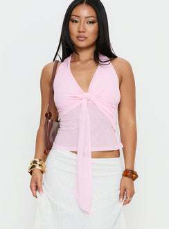 Shaylynn Tie Detail Halter Top Pink