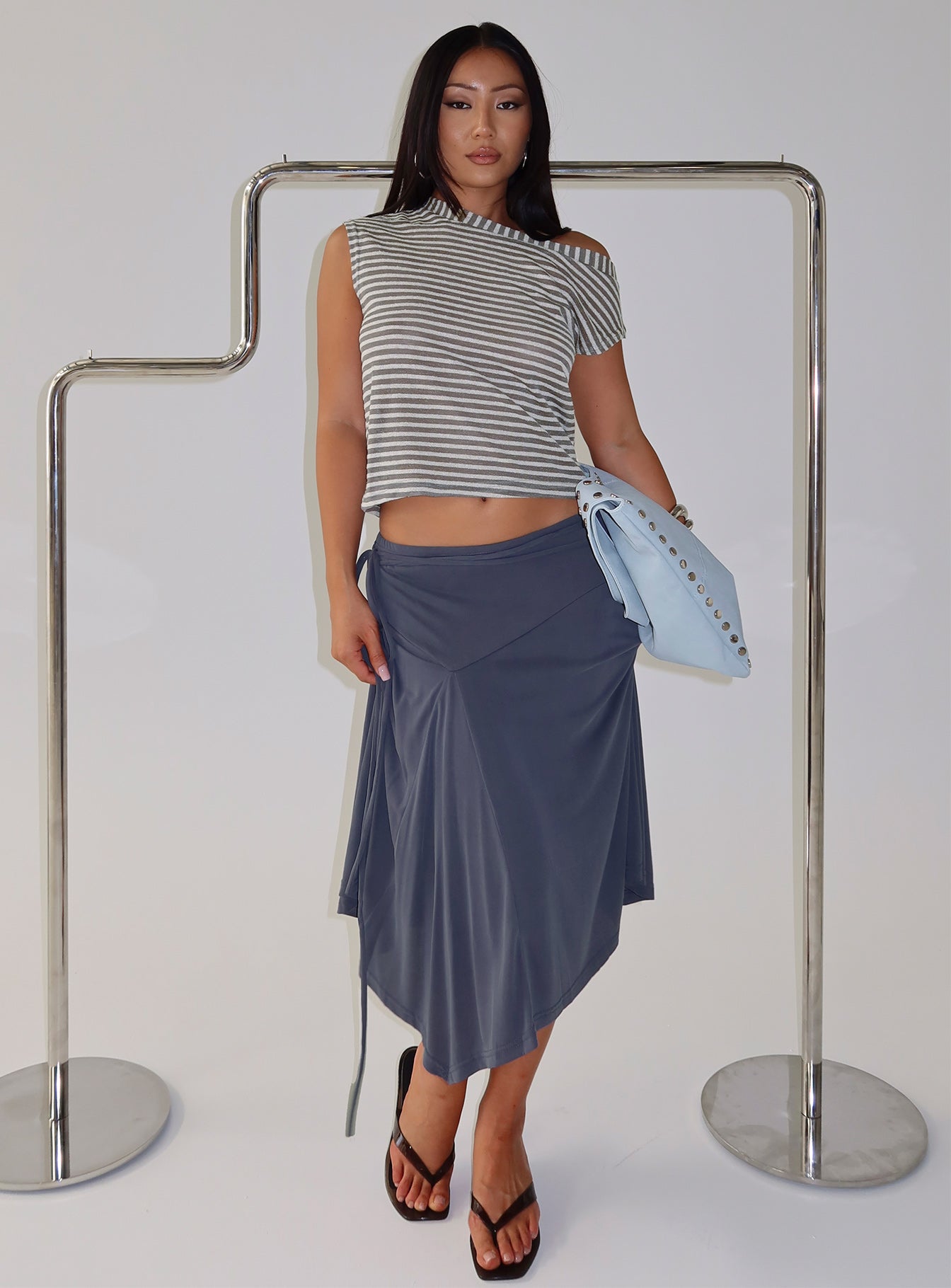 Joaney Tie Side Jersey Midi Skirt Slate