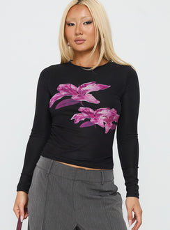 Raldor Long Sleeve Top Black Floral