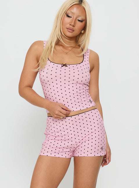 Dream State Square Neck Sleep Set Pink Polka