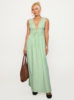 Pokey Maxi Dress Green Stripe