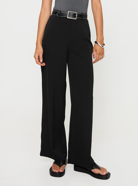 Black Pants High rise fit, wide leg, belt looped waist, zip & button fastening