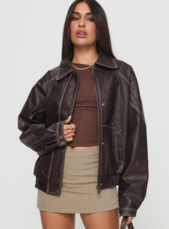 Jaxton Faux Leather Jacket Brown Petite
