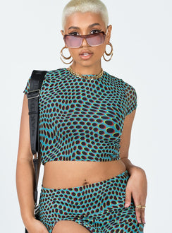 front view of model wearing Princess Polly Bold Move Top Blue Multi 