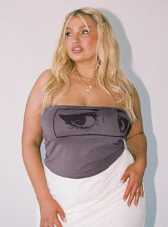 product Princess Polly Sleeveless Asymmetric Neckline  Horror Eyes Tube Top Grey Curve