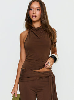 Katiana High Neck Cowl Top Brown