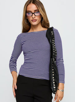 Kambri Backless Long Sleeve Top Navy / White Stripe