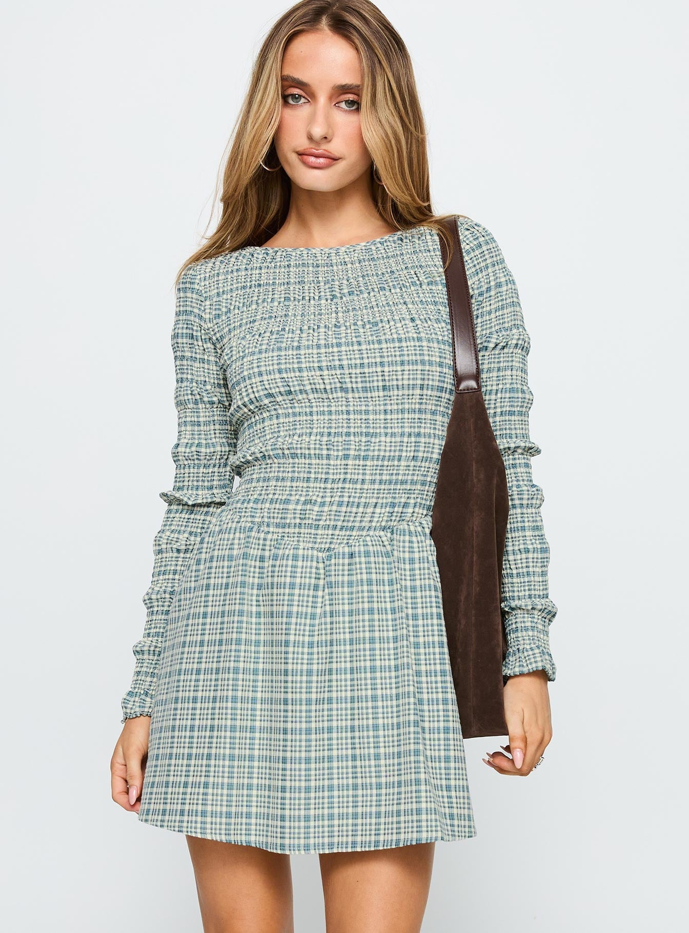 Generations Long Sleeve Mini Dress Green Check | Princess Polly Generations Long Sleeve Mini Dress Green Check | Princess Polly
