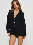Long sleeve romper Relaxed fit, button front fastening, v neckline, fixed rolled hem Non-stretch material, unlined