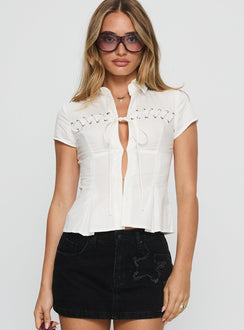 Rewrite Lace Up Short Sleeve Shirt White