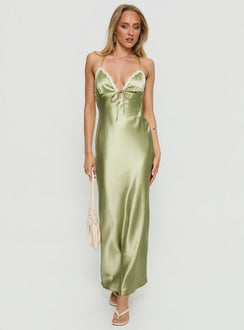 Alysa Lace Trim Halter Maxi Dress Green