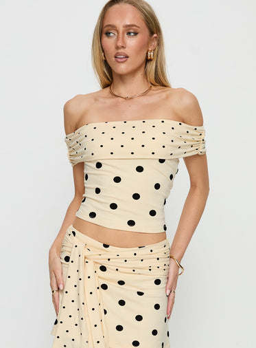 Aneira Off Shoulder Top Cream Polka