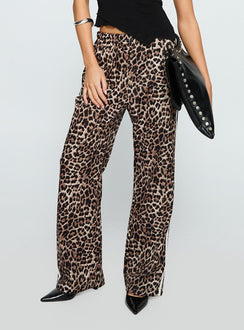 front view of model wearing Princess Polly Buzzer Track Pants Leopard High Waisted Pants 