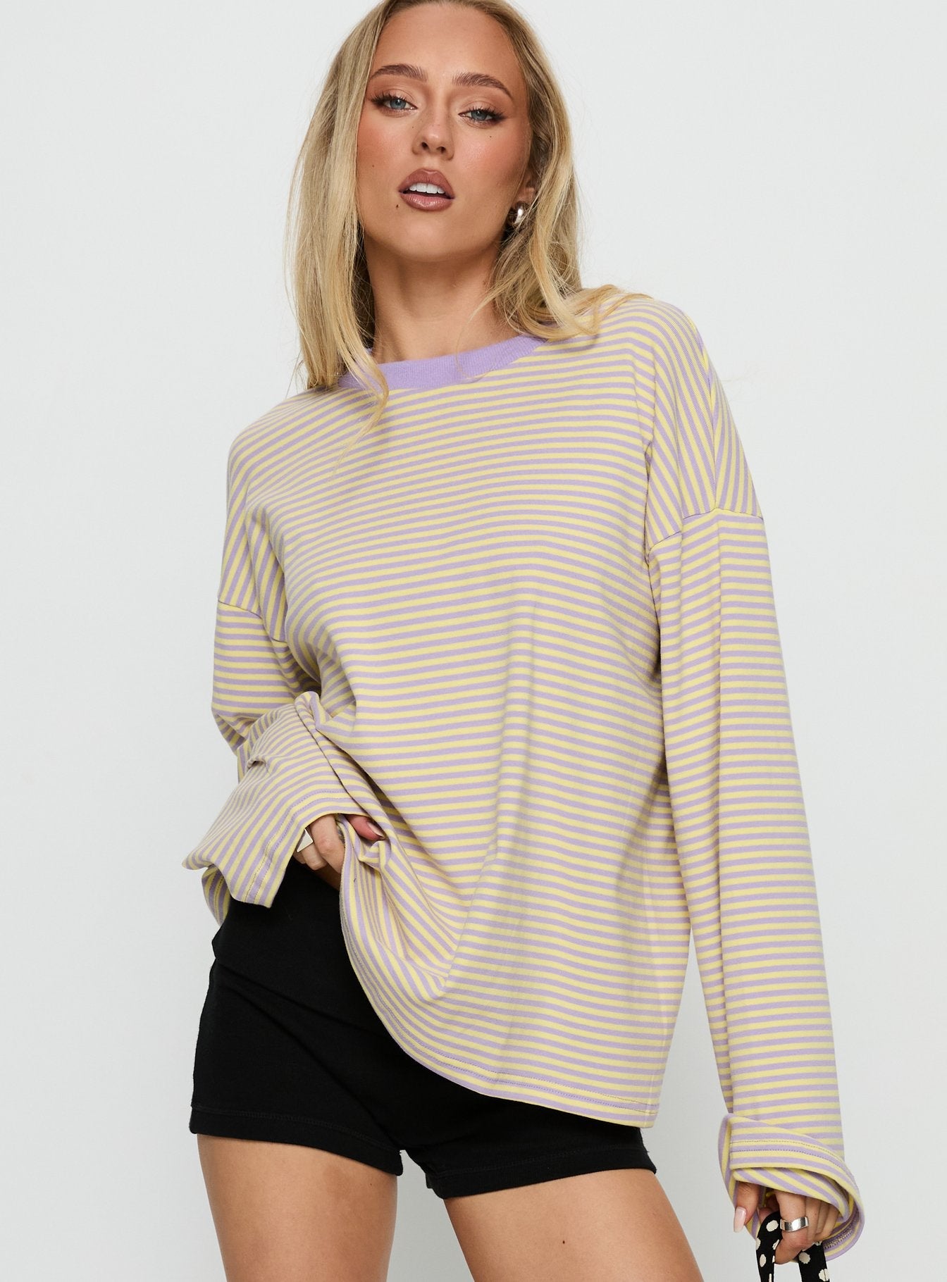 Settle Down Long Sleeve Top Lilac / Lemon Stripe