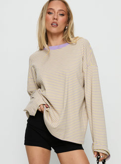 Settle Down Long Sleeve Top Lilac / Lemon Stripe