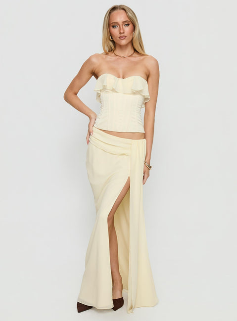   front view of model wearing Princess Polly Holliann Draped Maxi Skirt Butter Maxi Skirts 