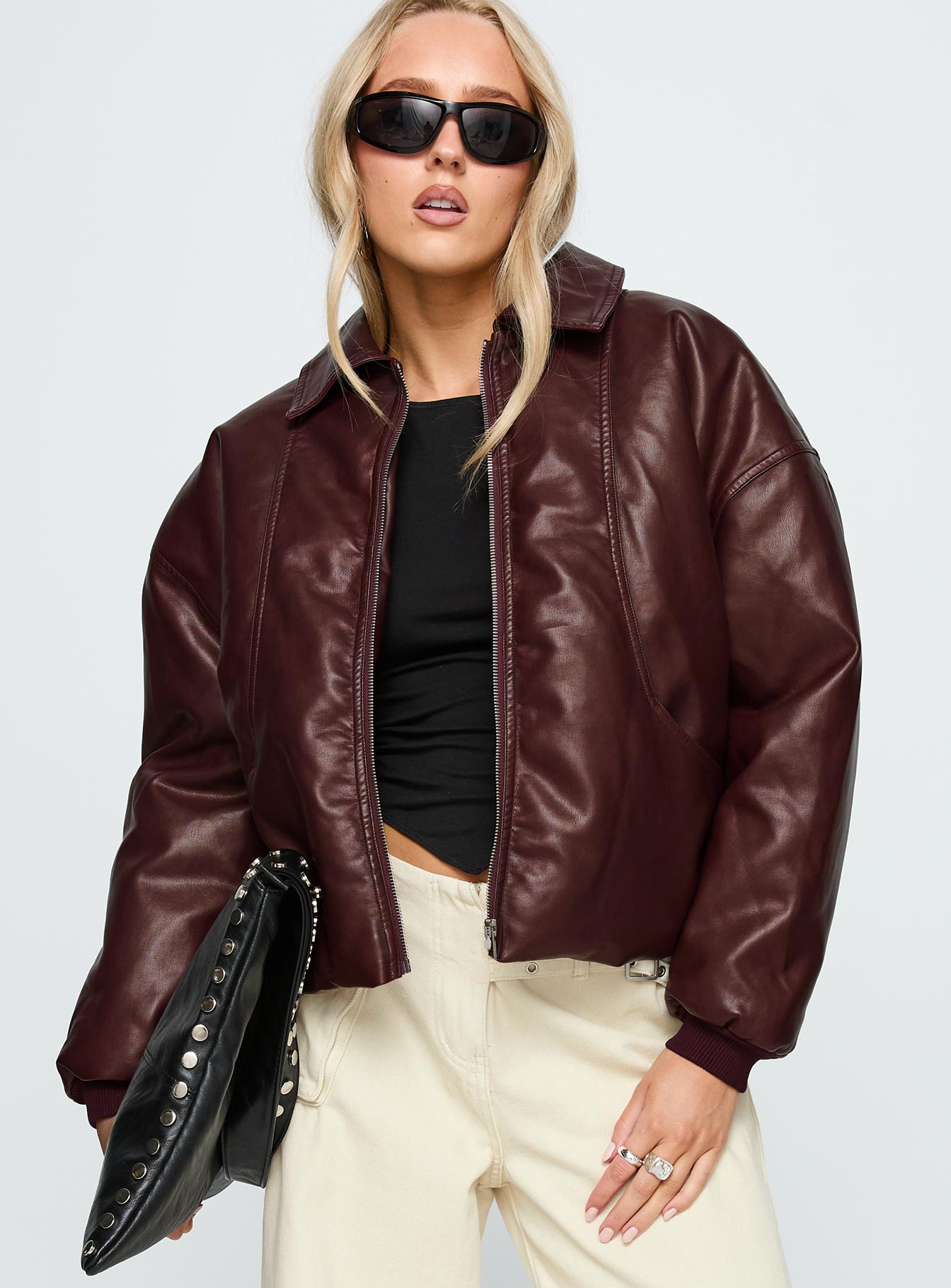 Worldwide Faux Leather Jacket Burgundy