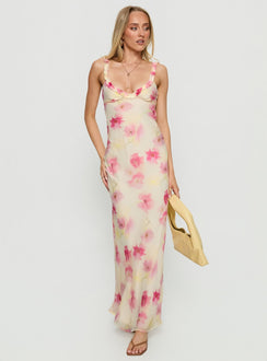 Baley Bias Cut Frill Maxi Dress White Floral