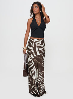   side view of model wearing Princess Polly Rowana Maxi Skirt Multi Maxi 